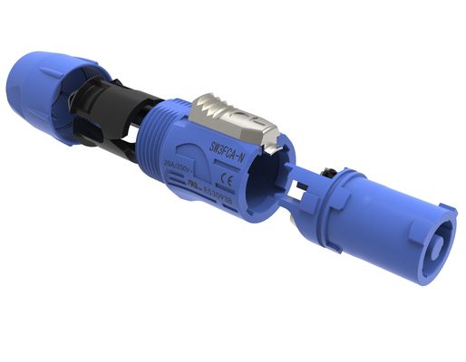 Utilizzo interno IP44 Triple Core Male Powercon Connector 3 Pin Audio Video Input Port Bloccabile Speakon Plug 20A 250V AC Blu