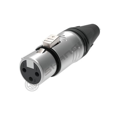 Connettore XLR femmina a 3 pin placcato argento da 10A, contatti in rame impermeabili, calotta con accoppiamento filettato DMX per alimentazione