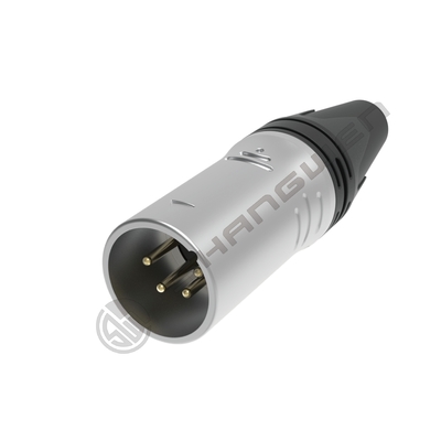 Connettore XLR femmina 4 poli 4P per audio interno, protezione IP40, contatti argentati, guscio nichelato, corrente nominale 7,5 A
